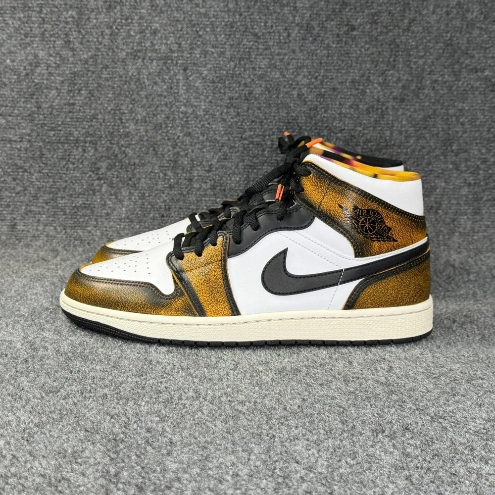 Jordan 1 Mid SE Shoes Men's 11 Orange Wear Away Athletic Retro Sneakers